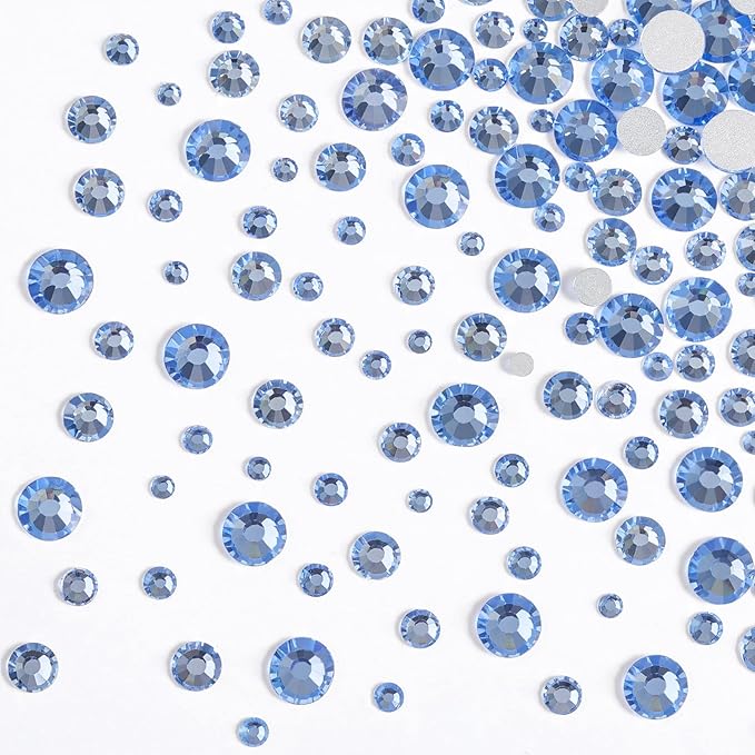 Beadsland Rhinestones for Makeup,8 Sizes 2500pcs Light Blue Flatback Rhinestones Eye Gems for Nails Crafts with Tweezers and Wax Pencil,Light Sapphire,SS4-SS30