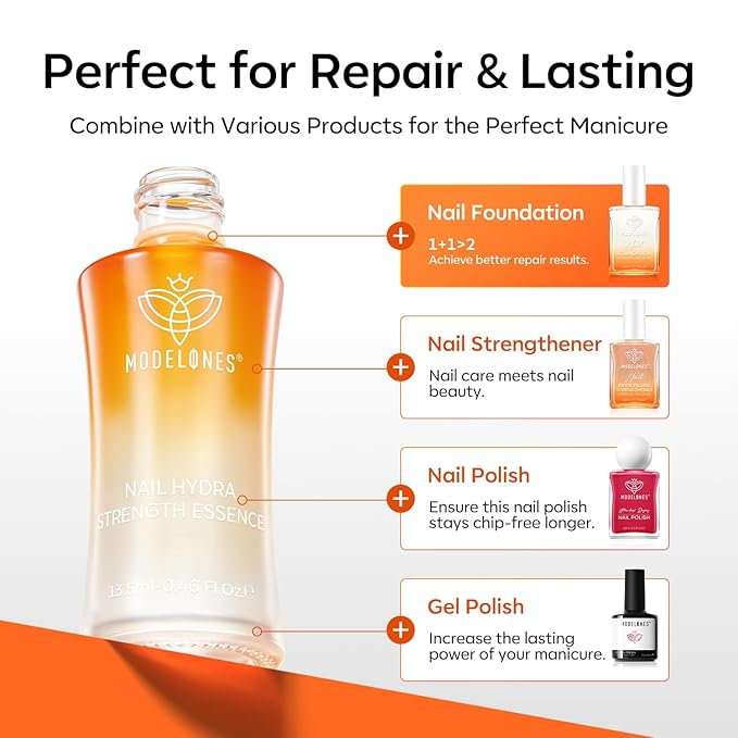 modelones Nail Strengthener and Growth Scented Nail Repair for Damaged Nails Hardener Extra Strong and Growth 3-in-1 Repair Mode Gifts for Women 13.5ml 0.46 Fl Oz