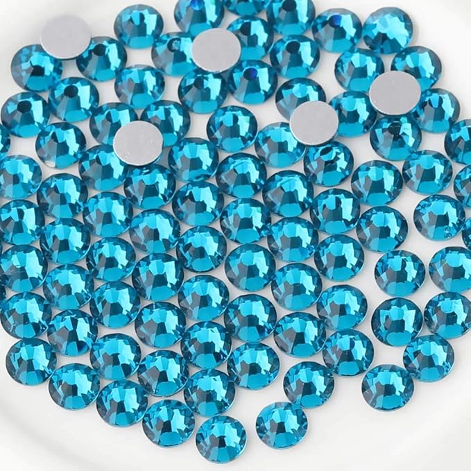 Beadsland Flat Back Crystal Rhinestones Round Gems for Nail Art and Craft Glue Fix, Indicolite, 2.7-2.9mm, SS10/1440pcs