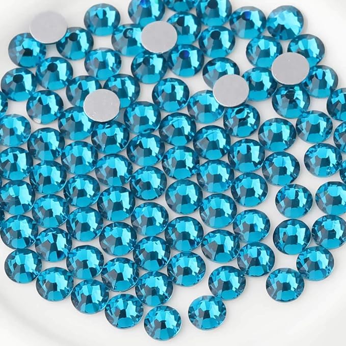 Beadsland Flat Back Crystal Rhinestones Round Gems for Nail Art and Craft Glue Fix, Indicolite, 8.3-8.6mm, SS40/144pcs