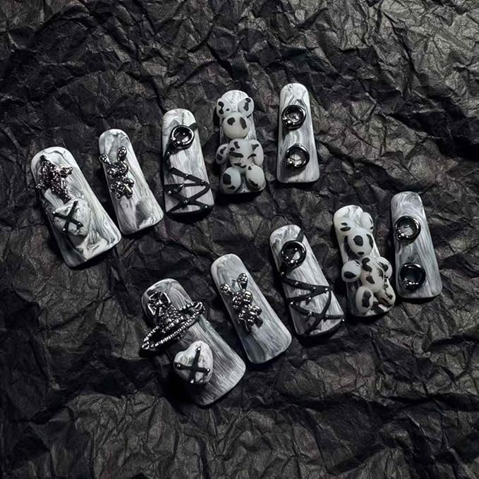 Premium Handmade Nails with Dragon Claw Tips Gothic Vampire Theme Unique Niche Design Easy to Wear Size S