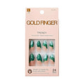 Goldfinger Trendy False Nails Kit, Long Almond Design Nail, Nature Inspired Refreshing Elegant Marble Green Print, Ready to Wear Gel & Manicure Stick Included, Long-Lasting Convenient & Easy to Apply
