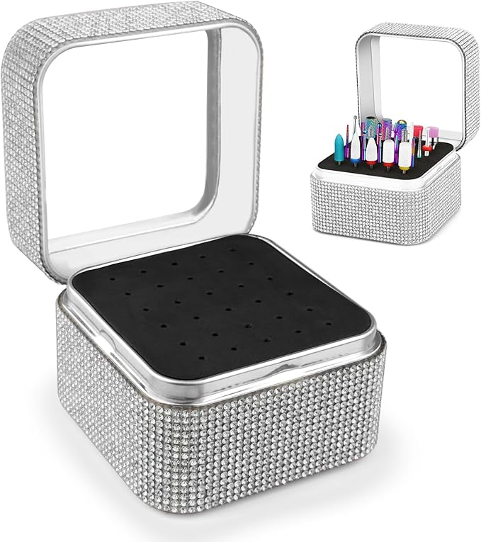 Nail Drill Bits Holder Rhinestone Case Box- 30 Holes Dustproof Portable Storage Box Efile Nail Bits Displayer Organizer Container for Manicure Tools