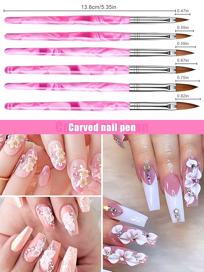 19 Pcs Pink Acrylic Nail Art Brush Set, TOROKOM UV Gel Nail Brushes for Nail Art Tips Nail Polish Builder Brush Nail Painting Brush with Nail Dotting Tool Nail Art Dust Remover Brushes for Nail Salon