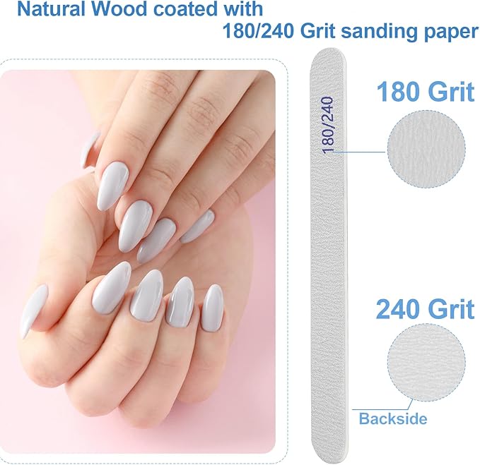 Nail File (50 Packs), Emery Boards for Nails 180/240 Grit Nail Files for Natural Nails Wood Double Sided Emory Fingernail Files Professional Reusable Manicure Pedicure limas para uñas
