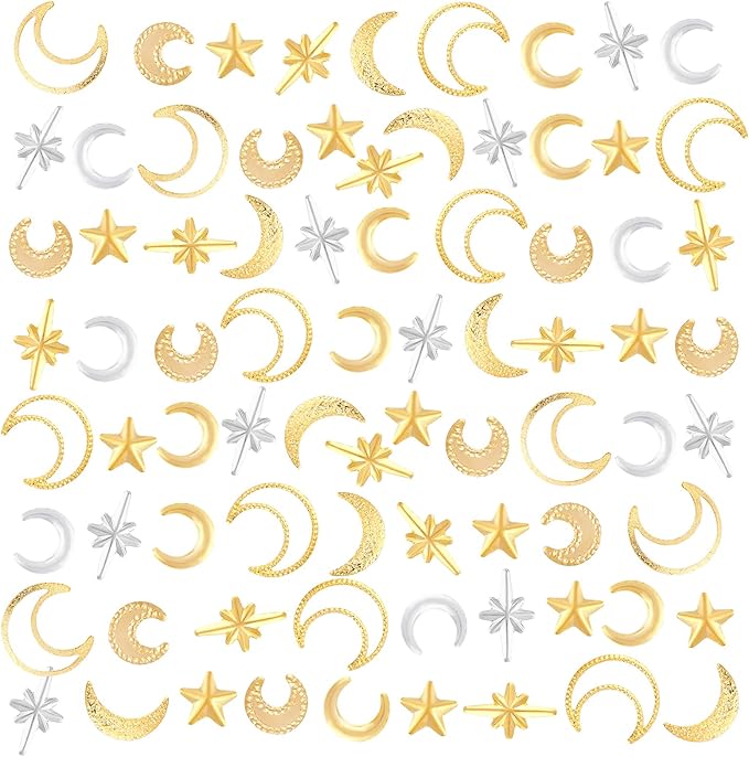 OLYCRAFT 1800Pcs Star Moon Resin Fillers Cosmos Theme Brass Charms Cabochons Hollow Moon Epoxy Resin Accessories Alloy Epoxy Resins Supplies Nail Art Decoration - Golden & Sliver