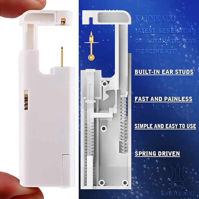 KAIQIKAIXI 2Pcs Ear Piercing Kit Automatic And Painless Ear Nail Gun Disposable Aseptic Household Ear Piercing Gun Portable Ear Piercing Gun Group Ear Piercing Tools (4mm, Golden)