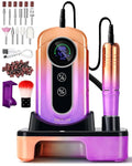 Professional Electric Nail Drill Kits 45000RPM Gradient Purple Portable Cordless 3-in-1 Nail File Machine with Rechargeable Stand and Nail Lamp for Acrylic Gel Polish Removing Home & Salon Use