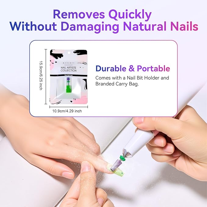 Makartt 5-in-1 Nail Drill Bits - 3/32" Shank Tungsten Carbide Tapered Bit for Fast Removal of Acrylic Nails, Hard Gel & Cuticles, Professional Nail E-File Bits for Nail Drill Machines (Fine, Purple）