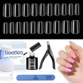 Beetles Gel Nail Kit Easy Extension Set, 240pcs Soft Short Square Nail Tips with 5-in-1 Glue Base Gel and Led Lamp Acrylic Tips Fake Nails Art Home Gelly Tips Beauty Gift Set