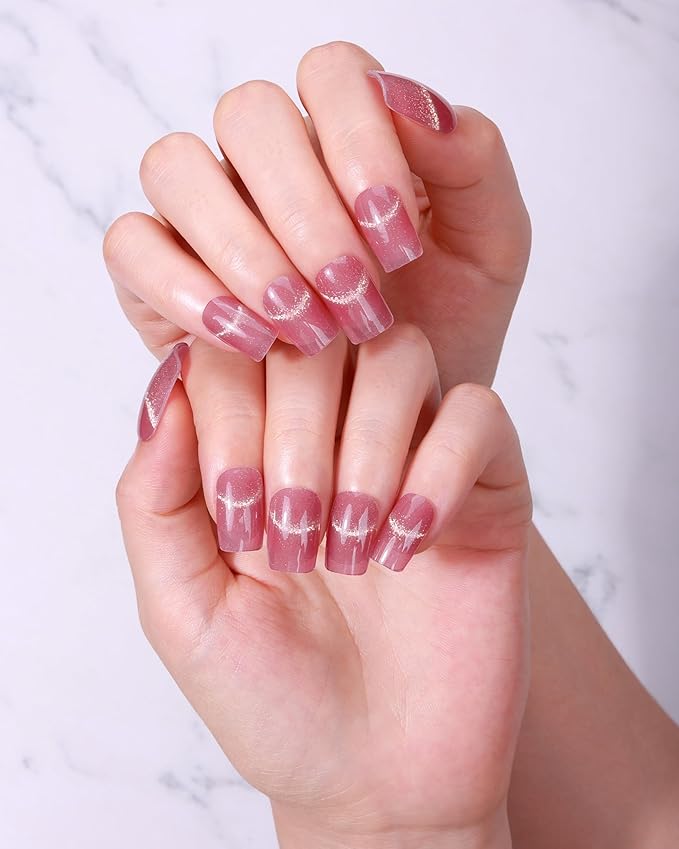 Cat Eye-Inspired 20pcs Semi Cured Gel Nail Strips - Salon-Grade DIY Wraps with Glaze Texture, Easy Application, UV Light Required for Stylish Nails