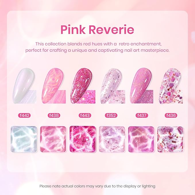 Beetles Gel Nail Polish Set – 6 Pink Shades with Shimmer & Glitter Soak Off UV LED Gel Polish Kit Long Lasting Pink Reverie Collection DIY Home Salon Manicure Gift for Women & Girls