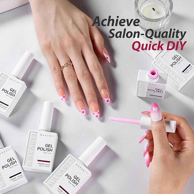Makartt Pink Gel Nail Polish Set 15ml One N'Done 6 Colors Pink Gel Polish Kit High-Gloss Love-Heart Glitter White Rose Red, Salon-Grade UV Nail Art Manicure DIY Salon Home - Little Love Notes