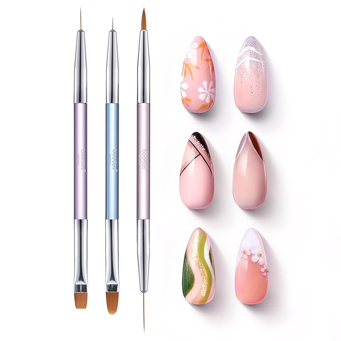 Beetles 3 Pcs Gel Nail Art Brushes Set Gel Polish Design Pen Painting Tools with Liner Brushes Petal Painting Brush and Oval Brush DIY at Home Manicure for Girls
