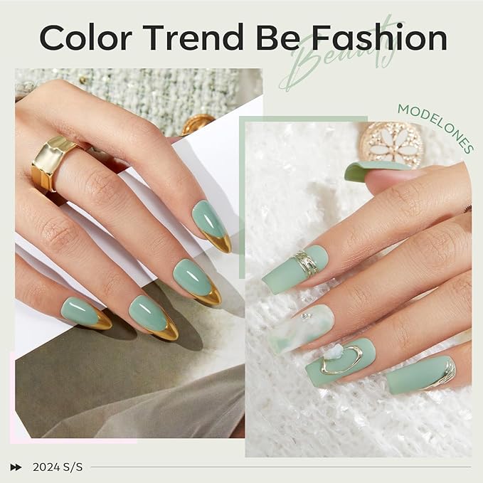 modelones Green Gel Nail Polish Sage Green Nails Polish Soak Off Led Nail Art Gel Manicure Salon DIY Gifts for Women 15 ML