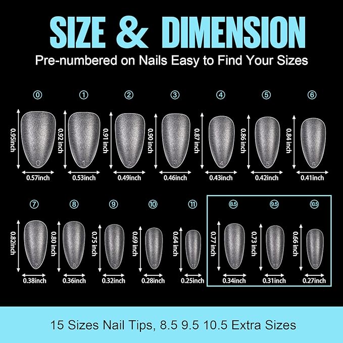 TOMICCA Almond Nail Tips - 450Pcs Acrylic Gel Nails Double-sided Matte Pre-Shaped Fake Nails, 15 Sizes Soft Full Cover Clear Gelly Press on Flase Nail Tips for Nail Extensions