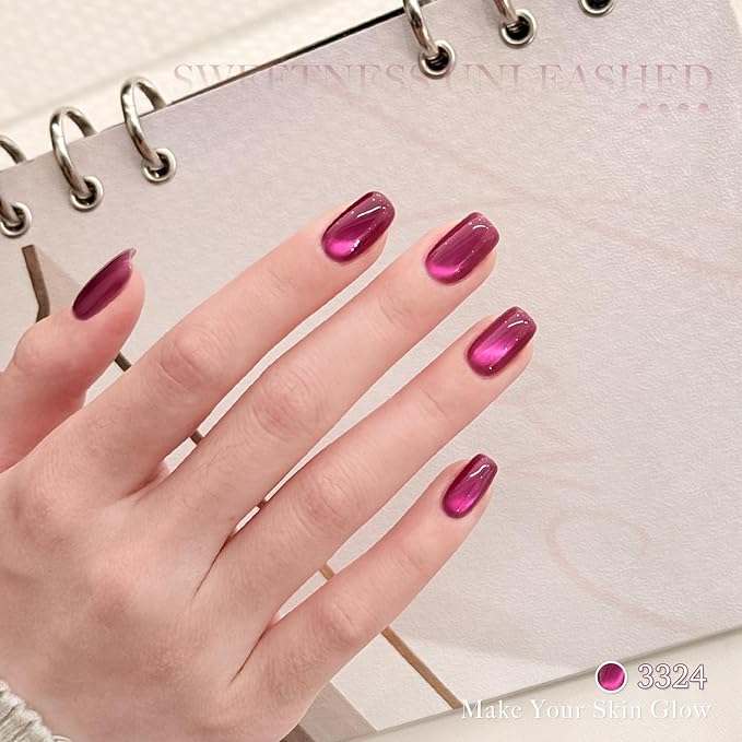 GAOY Pink Cat Eye Gel Nail Polish Set with Magnet 6 Colors, Holography for Valentine's Date Night Nails, Sweet & Spicy DIY Manicure