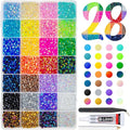 28 Color 5mm Jelly Resin Rhinestones w B7000 Glue for Bedazzling Crafting Flatback Stones Colorful AB Gems Diamonds Bedaazler Kit Charms for Nails Eyes Face Makeup Tumblers Bottles DIY Crafts