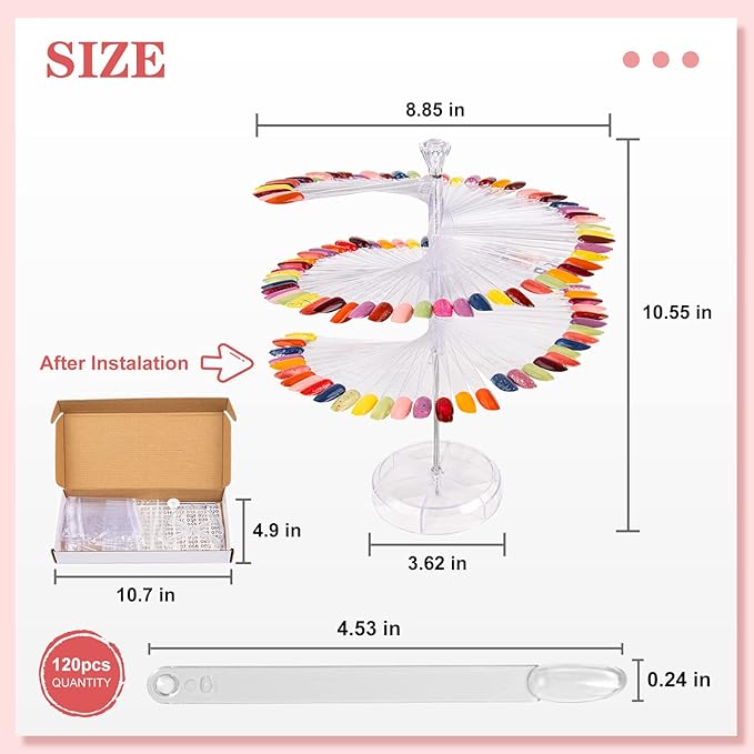 Subay Nail Swatch Sticks, 120Pcs Clear Color Swatches Display for Gel Polish, Spiral Sample Practice Sticks, Transparent Acrylic False Tips, Art Tools Accessories for Manicure