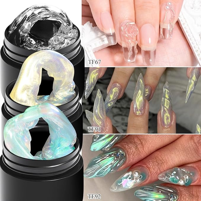 MEET ACROSS 7Pcs Solid Builder Nail Gel Clear Pink Mint Green Hard Gel Nail Extension Hard Gel for Nail Art UV Curing Needed Manicure Kit
