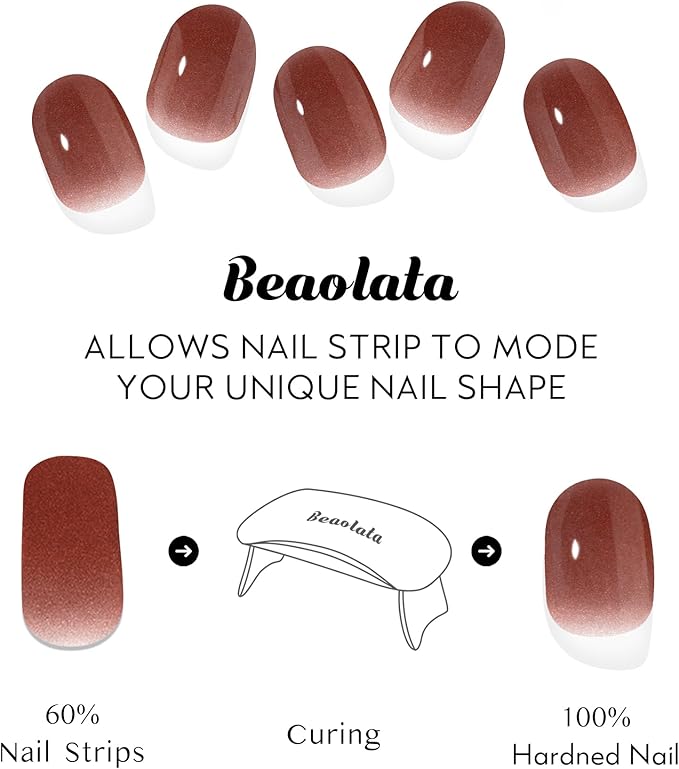 Semi Cured Gel Nail Strips - UV Light Gel Nail Stickers - 20 Long Lasting Salon Quality Wraps (Captivating Rosewood Red)