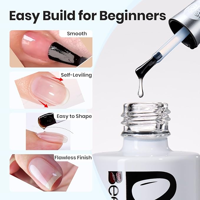 Beetles HEMA-Free Builder Nail Gel-Stay Shining Clear Building Apex Strengthening Weak Nails & Extension for Beginner DIY Salon at Home,Long Lasting UV LED Lamp Needed Nail Art Design Gifts for Women