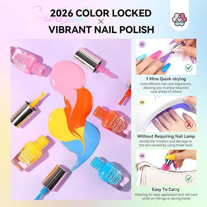 SAVILND Nail Polish Set: Bright Pink Yellow Red Quick Dry Nail Polish Kit with Glitter 24 Colors Regular Finger Nail Polish Non Gel Long Lasting DIY At Home Manicure Gift Set