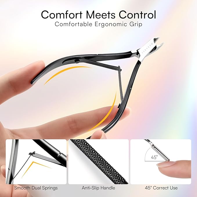 Makartt Cuticle Trimmer with Cuticle Pusher - Sharp Cuticle Nipper with Dual Spring, Ergonomic Handle, 7mm Blade & Dual-Ended Pusher for Nail Care & Gel Removal, Black