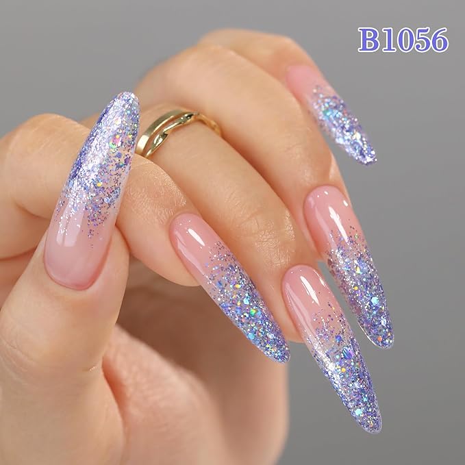 Double Rhythm 0.5Oz Glitter Gel Polish Shimmer Reflective Color for Nail Art Salon DIY Soak Off 15ml Nail Lamp Gel Polish at Home (Blue Purple-B1056)