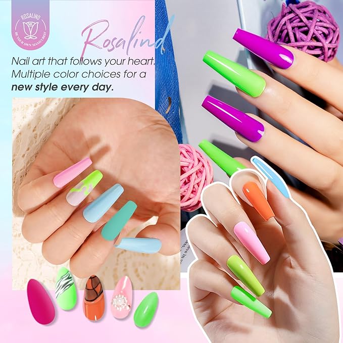 ROSALIND Neon Gel Nail Polish, 8 Colors Macaron Gel Polish Soak Off UV Pastel Yellow Pink Green Nail Polish Set for Home Salon Manicure