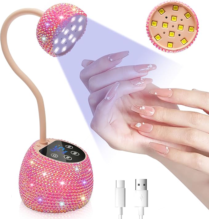 CGBE UV LED Nail Lamp, 36W Mini Cordless Flash Cure Lamp, USB Rechargeable Goosenecks LED Nail Light with 4 Timers & Auto Sensor for Salon Home DIY Use, Pink Diamond