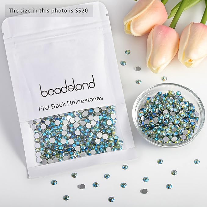 Beadsland 1440 Pieces Flat Back Crystal Rhinestones Round Gems,Peridot AB,SS20,4.6-4.8mm