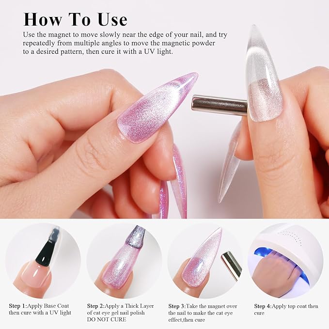 Imtiti Cat Eye Gel Nail Polish, 15ml Lavender Purple Crystal Glitter Cat Eye Gel Polish With Magnet Magnetic Holographic Galaxy Sparkly Soak Off UV Led Manicure