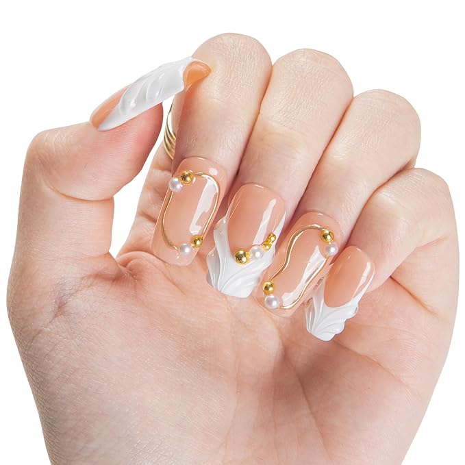 LOVFUL Short French Tip Press on Nails Everyday Heartfelt | Handmade Acrylic Press ons | Reusable Fake False Nails | Square Regular 1.0in | H666-S