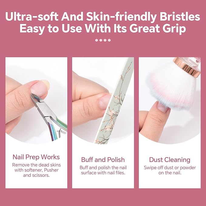 Nail Art Dust Brush Nail Dust Brush Nail Powder Brush Soft Bristle Nail Brush Nail Cleaning Tools Cleaning Nail Brush (Pink Sequin Handle)