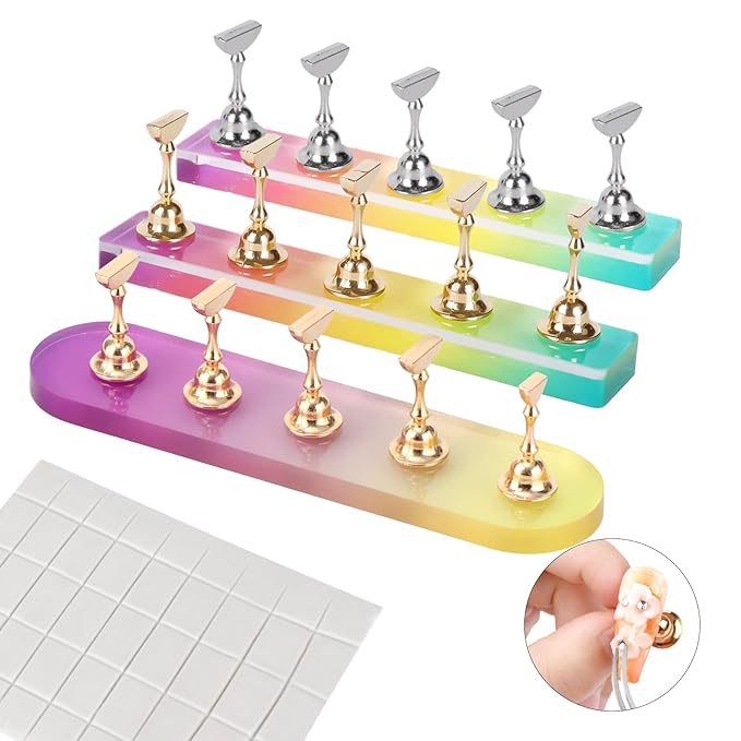 SAVILAND Nail Stand for Press Ons: 3 Set Strong Magnet Nail Stand Nail Holder for Painting Nails Acrylic Nail Art Display Stand for Nail Holder Stand 40 Pcs Reusable Adhesive Putty Salon DIY Beginner