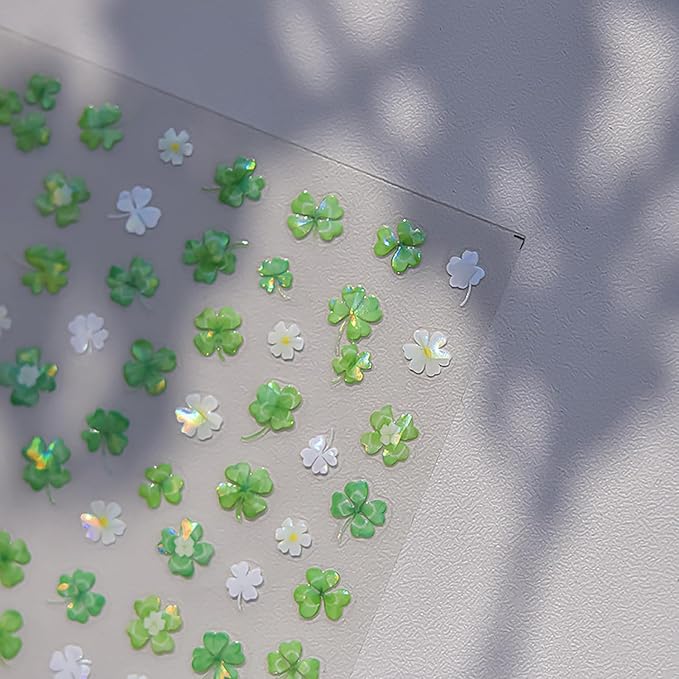 1 Sheets Holographic Laser St Patricks Day Nail Stickers Green Clover Nail Art Stickers 5D Self-Adhesive St. Patrick's Day Nail Decals Lucky Shamrocks Nail Art Supplies for Women Holiday Nails Design