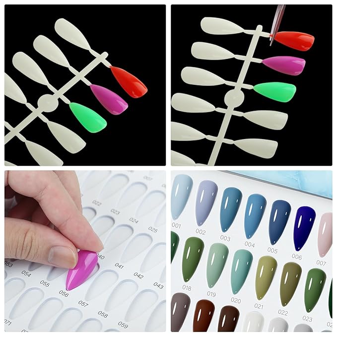 320 Nail Color Book,with 480 Flase Tips & 1-400 Number Sticker Labels,Leather Professional Nail Color Swatches Book for Polish UV Gel(Pink)