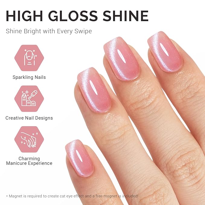 MelodySusie Silky Cat Eye Gel Nail Polish, Light Pink Glitter Holographic Magnetic Nail Polish with Magnet, 0.5 Fl Oz UV Nail Polish for Nail Art Manicure Salon DIY at Home B5602