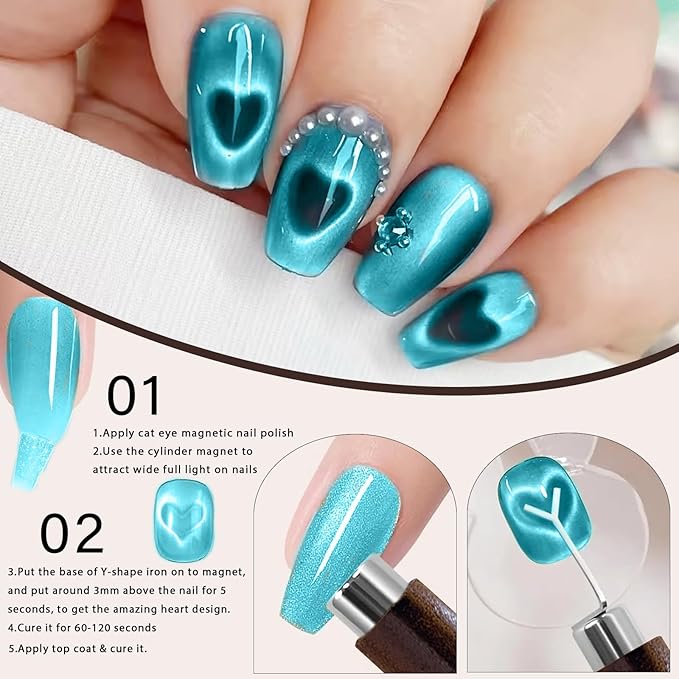 2 PCS Nail Magnet With 5 Pcs Y-Shape Mold Set For Nail Art Cat Eye Magnet For Nails, 3 In 1 & 2 In 1 Magnet For Nails, Heart Magnet For Cat Eye Gel Polish Magnet Stick Pens Nail Tools