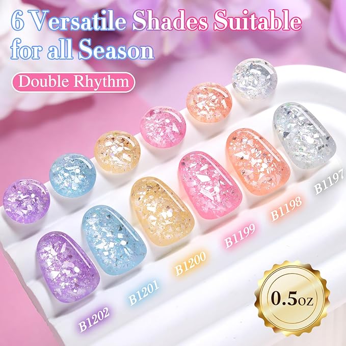Double Rhythm 0.5Oz Glitter Gel Polish Same Color Same Bollte Shimmer Reflective Color for Nail Art Salon DIY Soak Off 15ml Nail Lamp Gel Polish at Home (Orange Peach-B1198)
