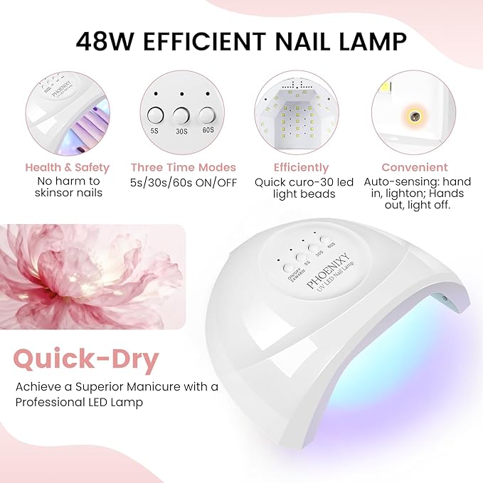 Phoenixy 71 Pcs Gel Nail Kit, 55 Colors Gel Nail Polish Kit with U V Light 5 Pcs Base and Top Coat Beginners Manicure Tools DIY Manicure Set Women's Valentine Gift Idea