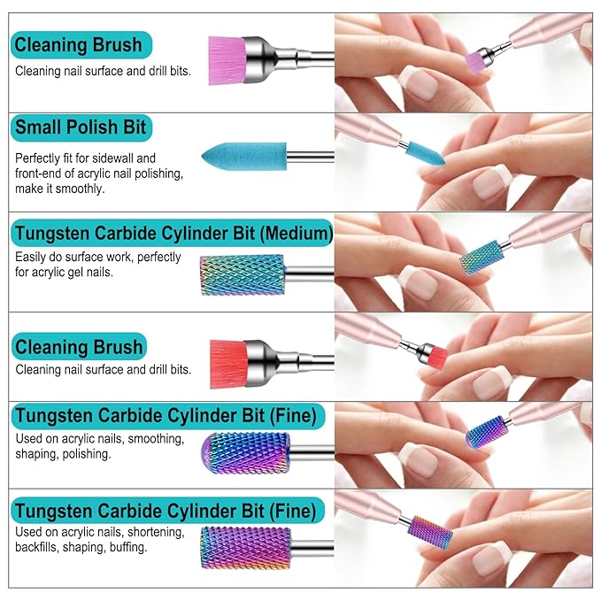 25Pcs Nail Drill Bits Set with Storage Box, 3/32 Inch Tungsten Ceramic Diamond Carbide Nail Drill Bits for Acrylic Gel Polish, Cuticle Efile Remover for Manicure Pedicure