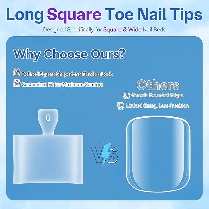 Toe Nail Tips, Square Half Cover for Wide Short Nail Beds, Matte Pre-shaped Press on Toenails for Women Extensions Home DIY Nail Salon 360PCS 12Sizes