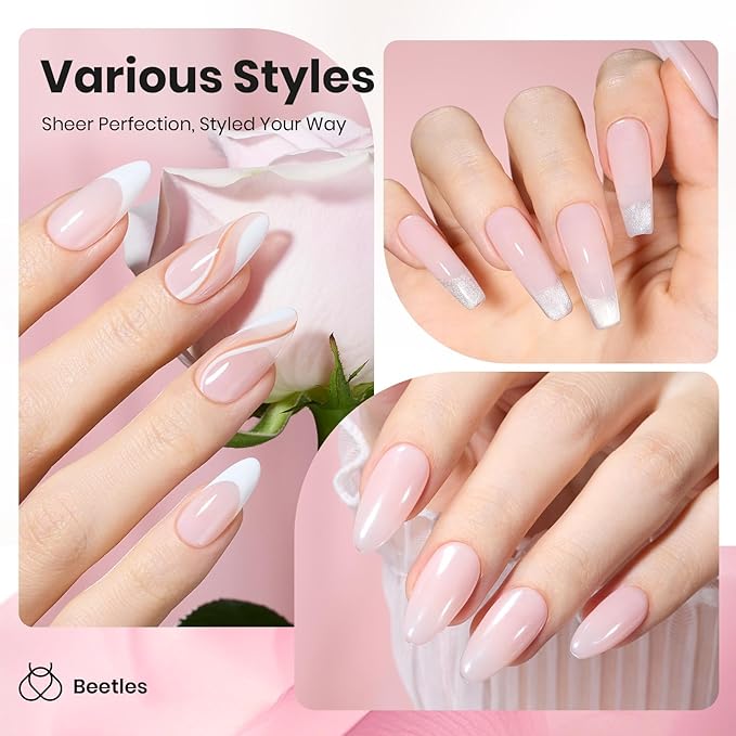 Beetles Nude Pink Gel Nail Polish - 8ml Hema Free Natural Nude Gel Polish Nail Concealer Jelly Sheer Translucent Effect Soak Off UV Misty Rose Collection Nail Art Manicure Gift for Women