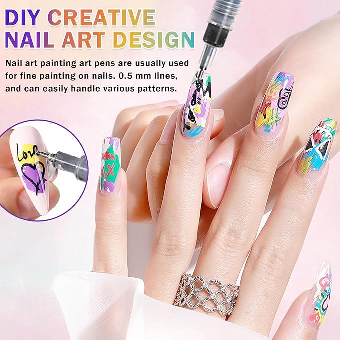 Nail Art Pens Set Fine Tips 3D Nail Polish Pens Acrylic Paint Nail Drawing Liner Dotting Quick Drying Nail Art Markers Kit Tools for Professional Nail Art Design(12 Colors 0.5mm)