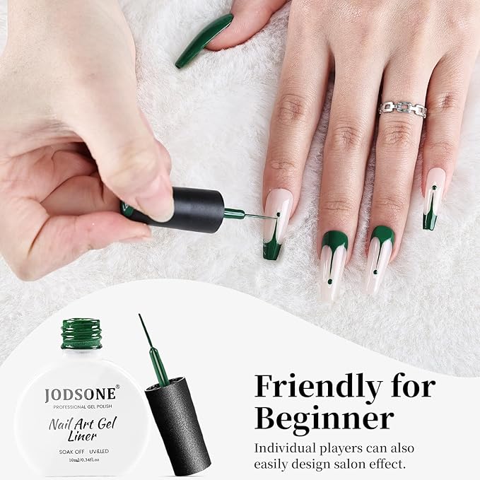 JODSONE Dark Green Swirl Nail Art Liner Gel Polish,10ml Classic Color 3D Nail Art Pens Effect Nail Print Design with Thin Brush for French Tips Manicure Painting DIY at Home - LB13