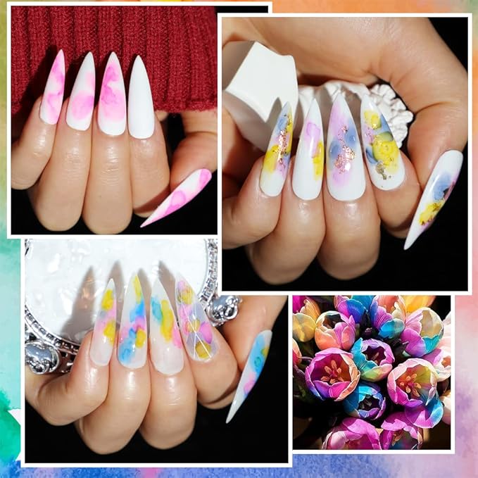 Blooming Nail Polish Watercolor Ink Marble Nail Art Blossom Effect Manicure for Spreading Marble Effect 8 Colors 7ml(0.25fl oz)