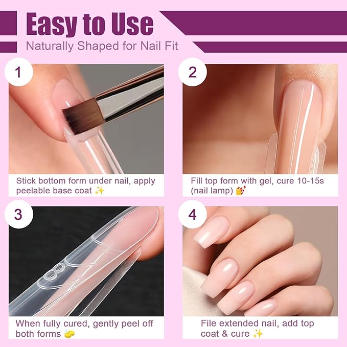 280 Pcs Original Sandwich Nails Dual Form with Guide Lines Short Coffin Nail Mold for Builder Gel Nail Extensions Art Design Salon DIY at Home
