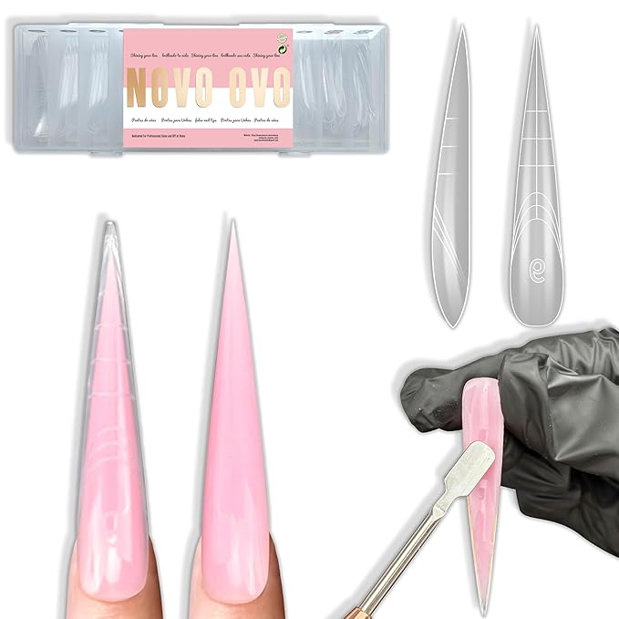NOVO OVO Extra Super Long 3XL 4XL Stiletto Pointed Nail Dual Forms for Polygel Extension, Reusable Full Cover Acrylic / Builder / Hard / Poly Gel Molds of Manicure Art for Salon DIY x 14 size 70 Pcs